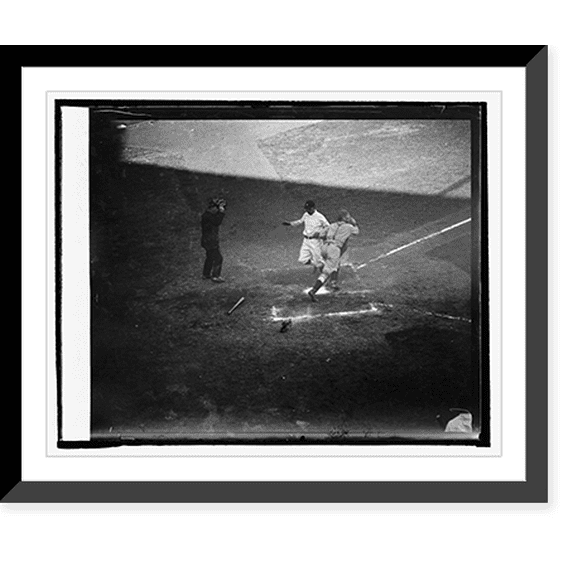Historic Framed Print, Peck scoring from 3rd on hit by Harris, 5th inning, 10/9/24, 17-7/8" x 21-7/8"