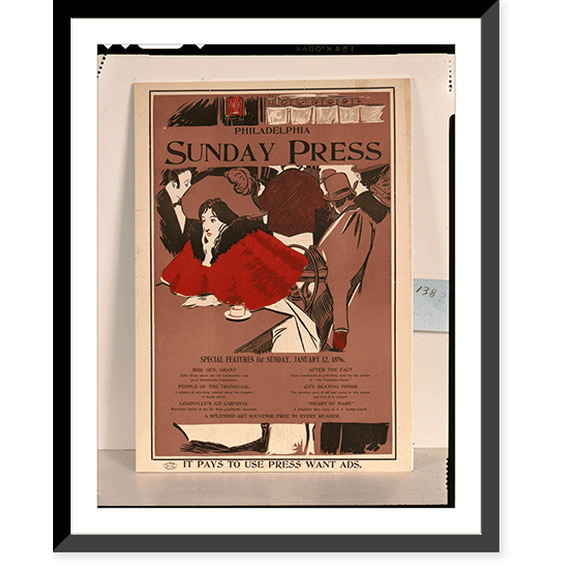 Historic Framed Print, Philadelphia Sunday Press. Special features for Sunday, January 12, 1896.Brill. - 2, 17-7/8" x 21-7/8"