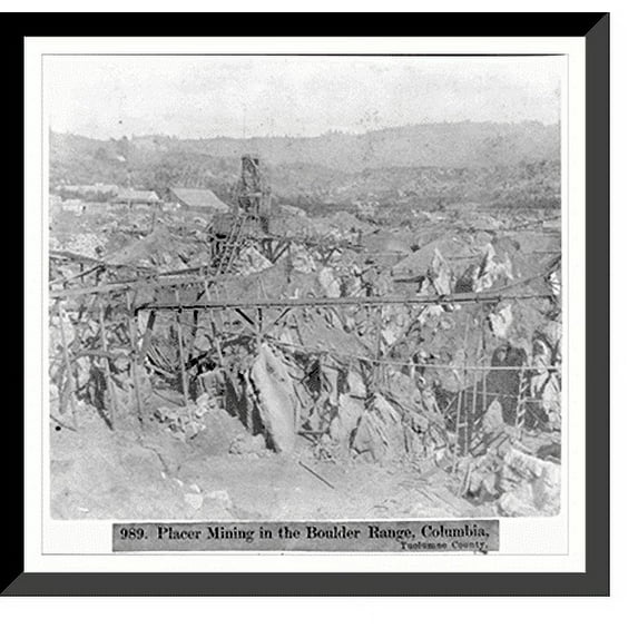 Historic Framed Print, Placer Mining in the Boulder range, Columbia, Tuolumne County, 17-7/8" x 21-7/8"
