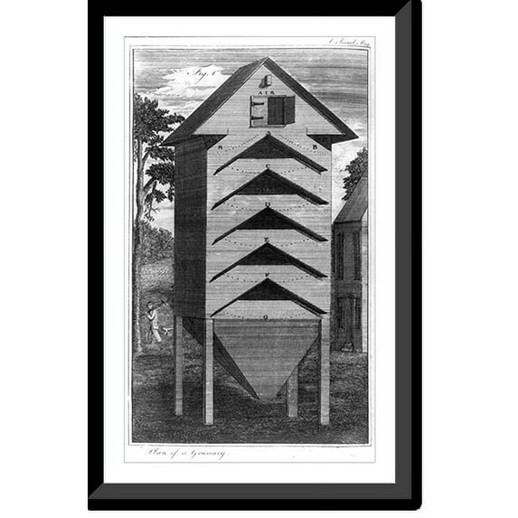 Historic Framed Print, Plan of a granary, 17-7/8" x 21-7/8"