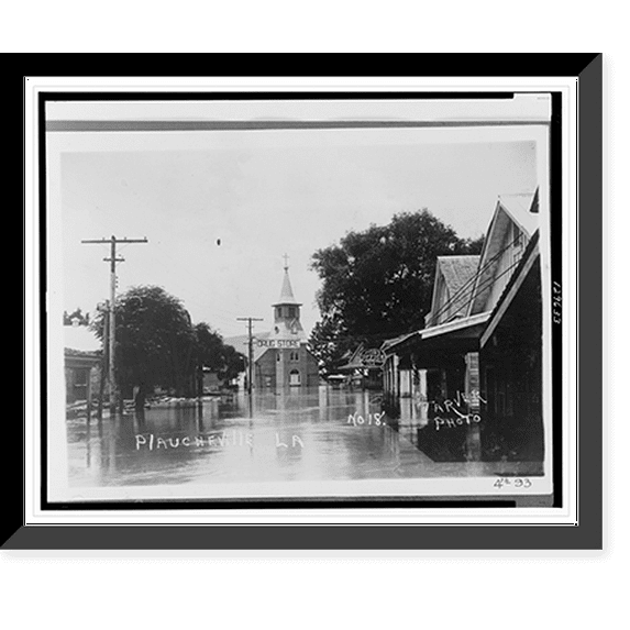 Historic Framed Print, Plaucheville, La., town flooded by crevasse waters.Tarver photo., 17-7/8" x 21-7/8"
