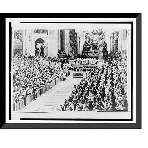 Historic Framed Print, Pope Paul VI and other Cardinals, at altar in background, celebrate Mass at opening ceremony of Ecumenical Council, 17-7/8" x 21-7/8"