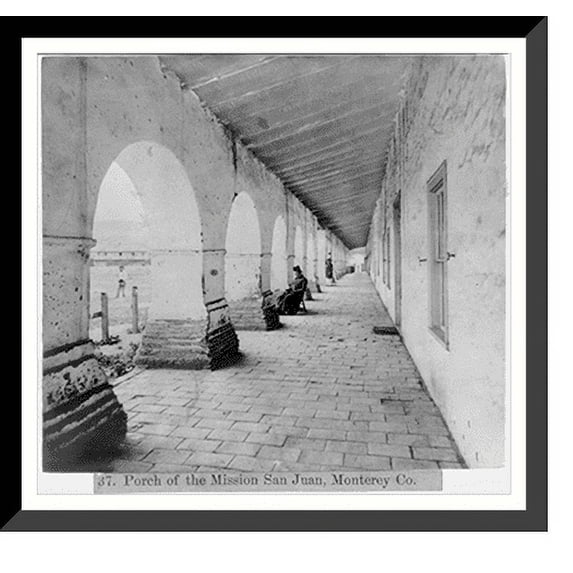 Historic Framed Print, Porch of the Mission of San Juan, Monterey County, 17-7/8" x 21-7/8"