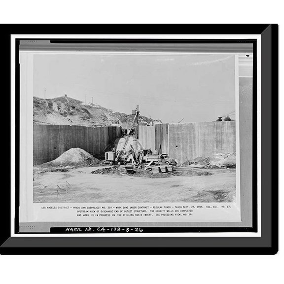 Historic Framed Print, Prado Dam, Outlet Works, Santa Ana River near junction of State Highways 71, Corona vicinity, Riverside County, CA - 25, 17-7/8" x 21-7/8"