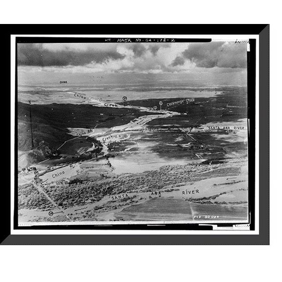 Historic Framed Print, Prado Dam, Santa Ana River near junction of State Highways 71, Corona vicinity, Riverside County, CA - 2, 17-7/8" x 21-7/8"