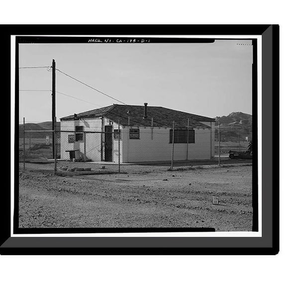 Historic Framed Print, Prado Dam, Service Vehicle Garage, Santa Ana River near junction of State Highways 71, Corona vicinity, Riverside County, CA, 17-7/8" x 21-7/8"