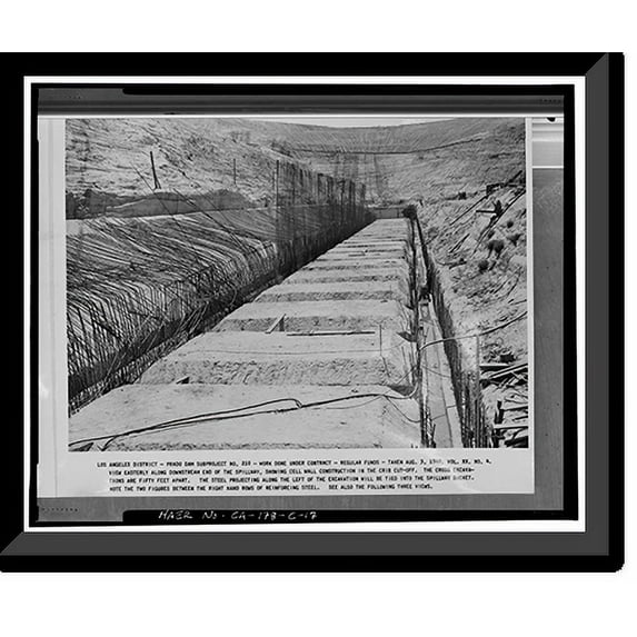 Historic Framed Print, Prado Dam, Spillway, Santa Ana River near junction of State Highways 71, Corona vicinity, Riverside County, CA - 15, 17-7/8" x 21-7/8"