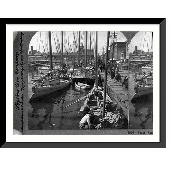 Historic Framed Print, Pratt Street oyster wharf, Baltimore, Md., U.S.A., 17-7/8" x 21-7/8"