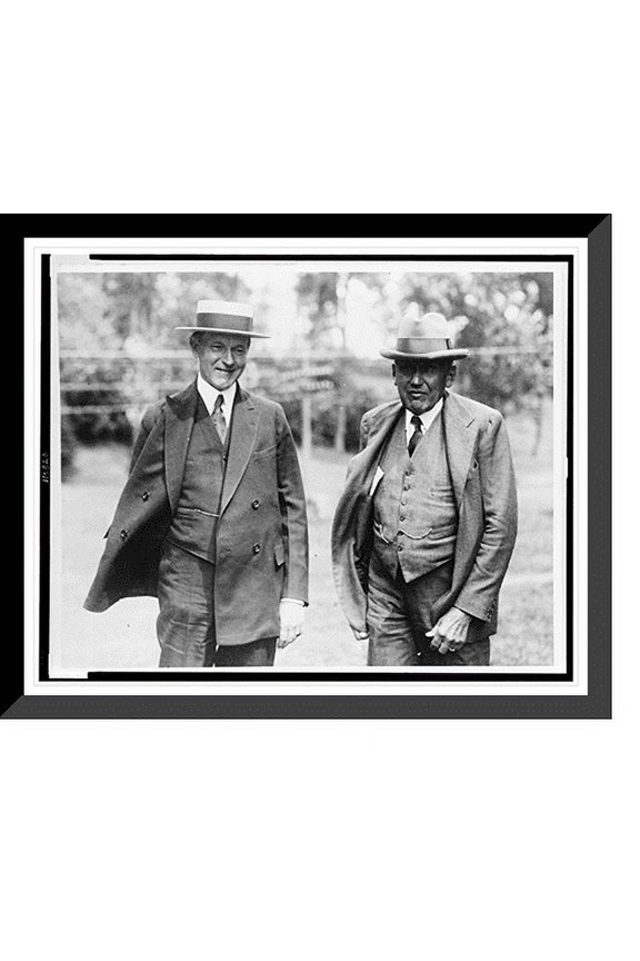 Historic Framed Print, [President Coolidge and Secretary of State Frank Kellogg, as they appeared arriving at the summer white house for a conference, Paul Smiths, New York], 17-7/8" x 21-7/8"