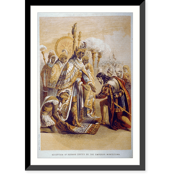 Historic Framed Print, Reception of Hernando Cortez by the Emporer Montezuma, 17-7/8" x 21-7/8"
