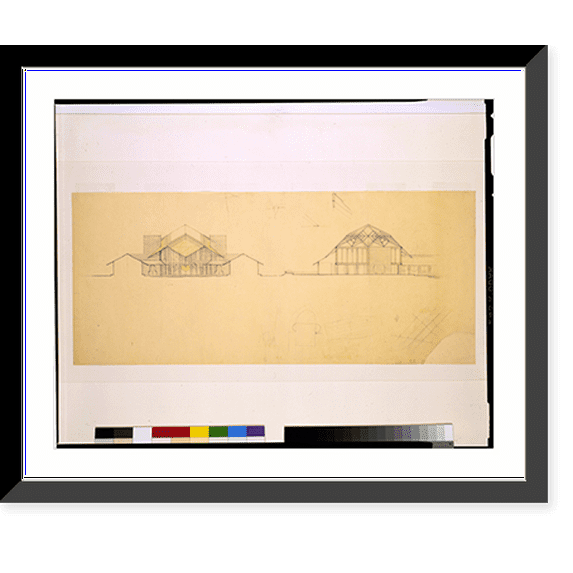 Historic Framed Print, [Resort (San Marcos Water Gardens") for Alexander J. Chandler, Chandler, Arizona. Large pavilion exterior and interior showing roof-joinery details]" - 2, 17-7/8" x 21-7/8"