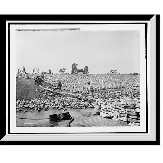 Historic Framed Print, Revetment work on the Missouri River, paving, Cambridge, Mo., 17-7/8" x 21-7/8"