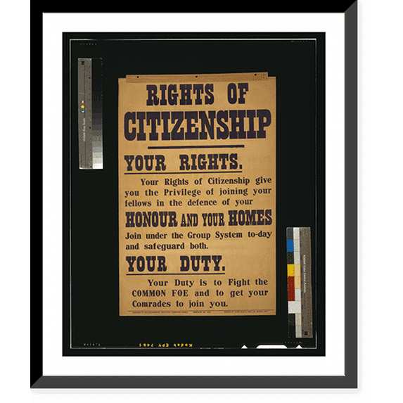 Historic Framed Print, Rights of citizenship.printed by David Allen & Sons, Ltd, Harrow, Mdx., 17-7/8" x 21-7/8"
