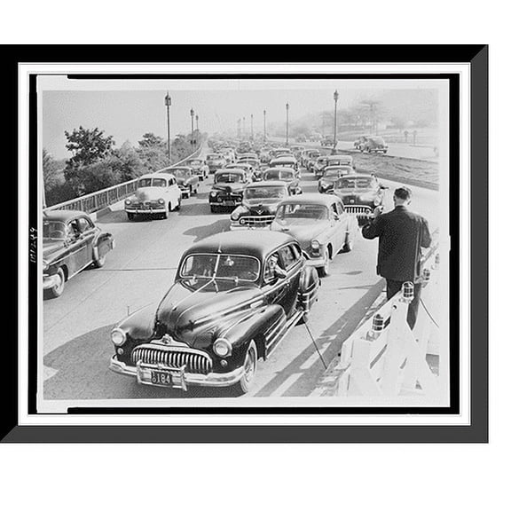 Historic Framed Print, [Road construction delays traffic on West Side Highway, at 79th Street, New York City, during rush hour].World Telegram photo by Al Ravenna., 17-7/8" x 21-7/8"