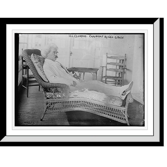 Historic Framed Print, S.L. Clemens reclining in porch chair, 17-7/8" x 21-7/8"