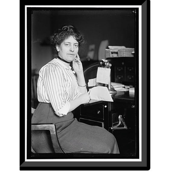 Historic Framed Print, SHELDON, MISS CAROLYN B. AT DESK - 2, 17-7/8" x 21-7/8"