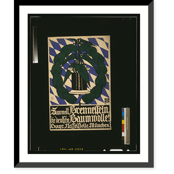 Historic Framed Print, Sammelt Brennesseln, die deutsche Baumwolle!.Fritz Wolffhügel, München., 17-7/8" x 21-7/8"