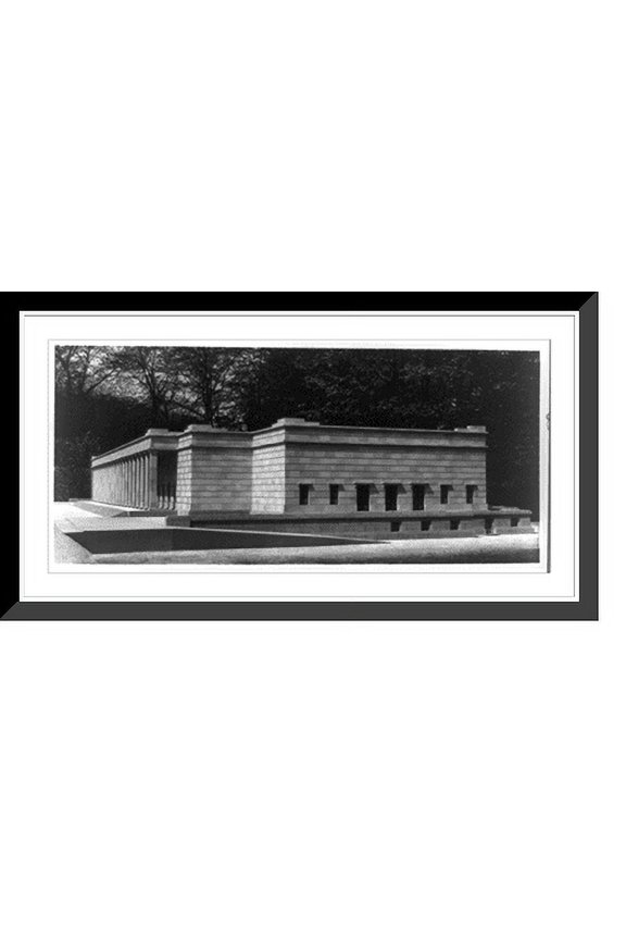 Historic Framed Print, [Scale model of building designed by Paul Ludwig Troost: facade and side from right], 17-7/8" x 21-7/8"