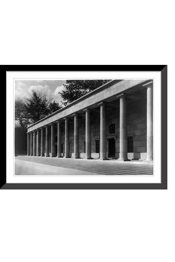 Historic Framed Print, [Scale model of building designed by Paul Ludwig Troost: facade from right], 17-7/8" x 21-7/8"