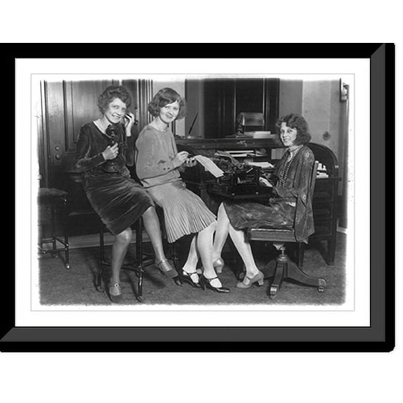 Historic Framed Print, Secretarial staff of V.P. Charles Curtis at work - Lola Williams, Golden Bales, Florence Hasson, 17-7/8" x 21-7/8"