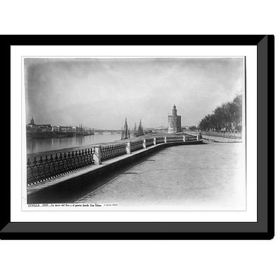 Historic Framed Print, Sevilla. La Torre del Oro y el puerto desde San Telmo.J. Laurent, Madrid., 17-7/8" x 21-7/8"