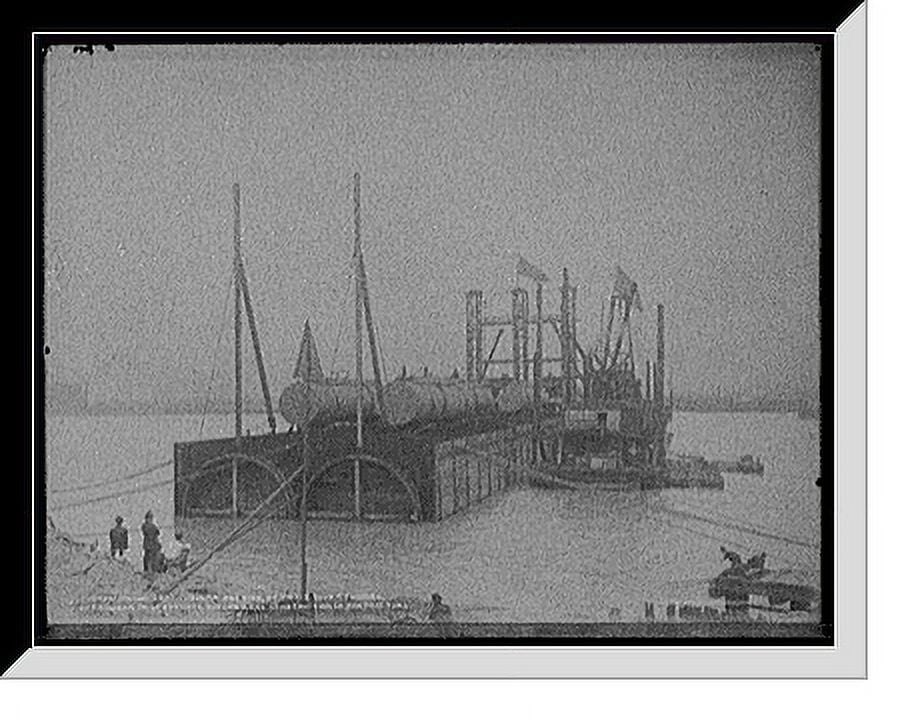 Historic Framed Print, Sinking last tubular section, Detroit River ...