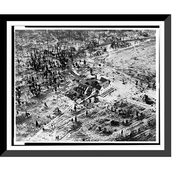 Historic Framed Print, Snow forms mantle over Lindbergh estate, 17-7/8" x 21-7/8"