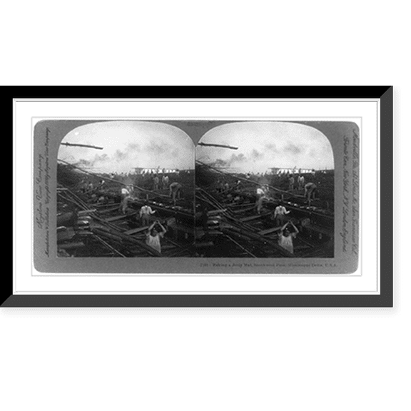 Historic Framed Print, Southwest Pass, Mississippi Delta: Making a jetty mat, 17-7/8" x 21-7/8"