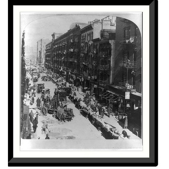 Historic Framed Print, Street pedlars' carts on Elizabeth Street, looking north from Hester Street, New York City, U.S.A., 17-7/8" x 21-7/8"