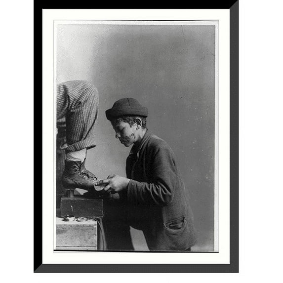 Historic Framed Print, [Street-types of Chicago: shoe shine boy at work], 17-7/8" x 21-7/8"