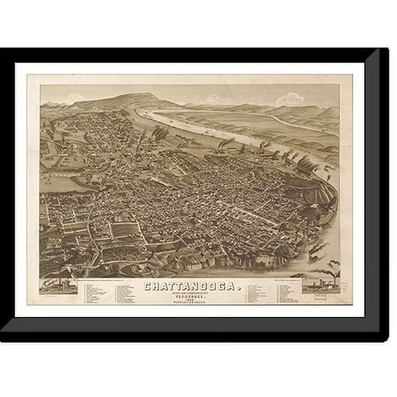 Historic Framed Print, TN Chattanooga 1886 MAP, 17-7/8" x 21-7/8"