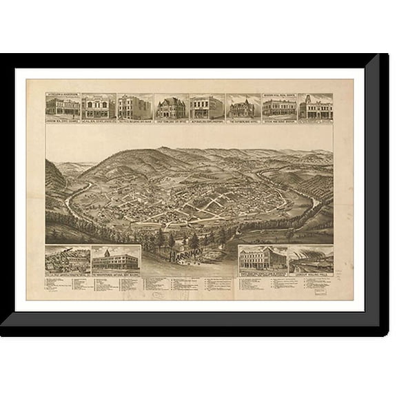 Historic Framed Print, TN Harriman 1892 MAP, 17-7/8" x 21-7/8"