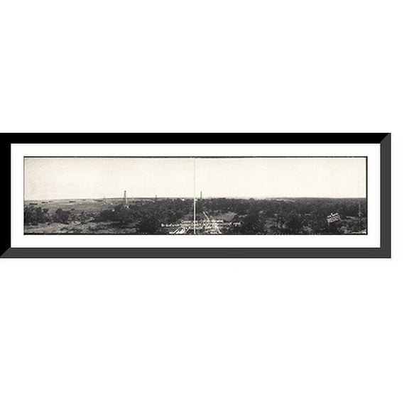 Historic Framed Print, TX Eastland County 1919 Oil Wells PHOTO, 36-3/8" x 8-3/8"