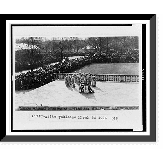 Historic Framed Print, Tableau presented by the Womens Suffrage Asso., Treasury steps, March 3rd, 1913, Wash. D.C., 17-7/8" x 21-7/8"