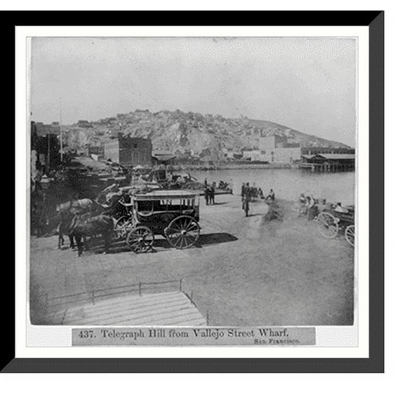 Historic Framed Print, Telegraph hill from Vallejo Street, Wharf. San Francisco, 17-7/8" x 21-7/8"