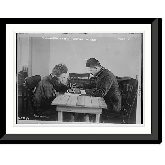 Historic Framed Print, Telegraph lesson to crippled soldiers, 17-7/8" x 21-7/8"