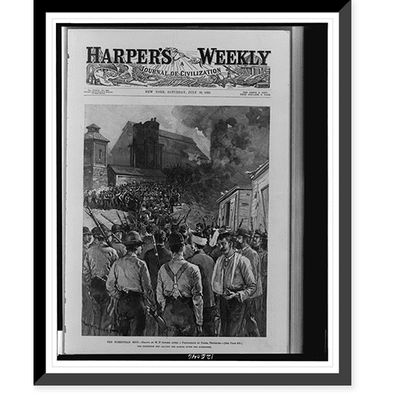 Historic Framed Print, The Homestead riot.drawn by W.P. Snyder after a photograph by Dabbs, Pittsburg., 17-7/8" x 21-7/8"