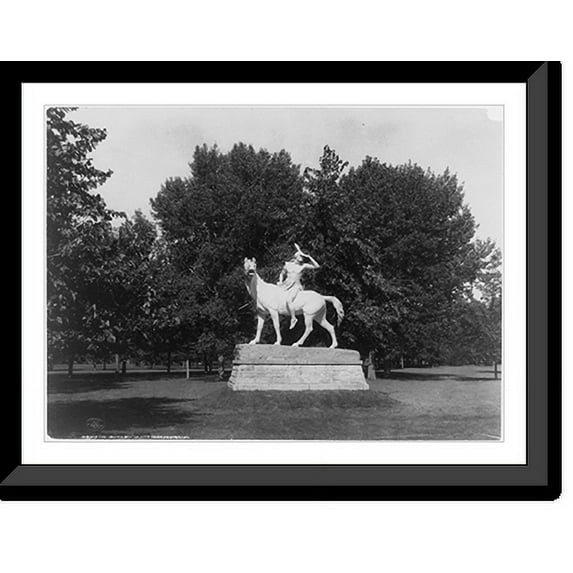 Historic Framed Print, The Indian statue, City Park, Denver, Colorado, 17-7/8" x 21-7/8"