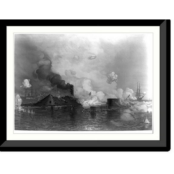 Historic Framed Print, The Monitor and Merrimac, 17-7/8" x 21-7/8"