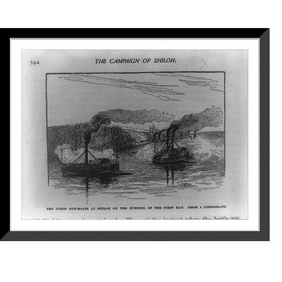 Historic Framed Print, The Union gun-boats at Shiloh on the evening of the first day.H.M. Eaton., 17-7/8" x 21-7/8"