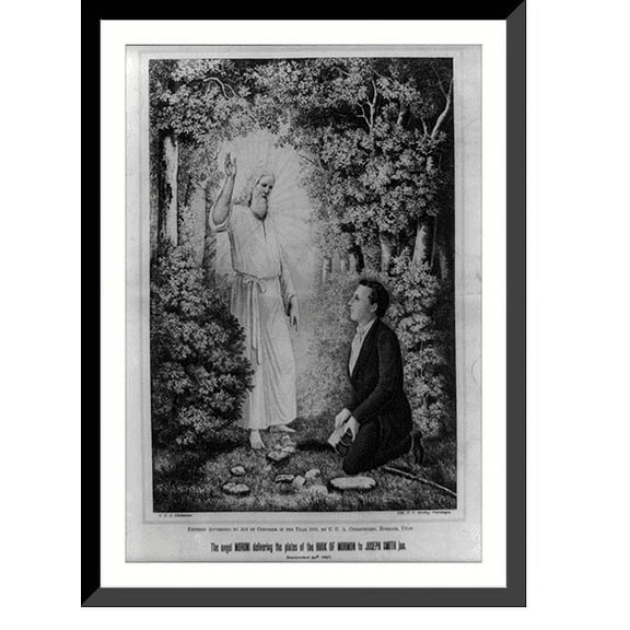 Historic Framed Print, The angel Moroni delivering the plates of the Book of Mormon to Joseph Smith jun., 17-7/8" x 21-7/8"