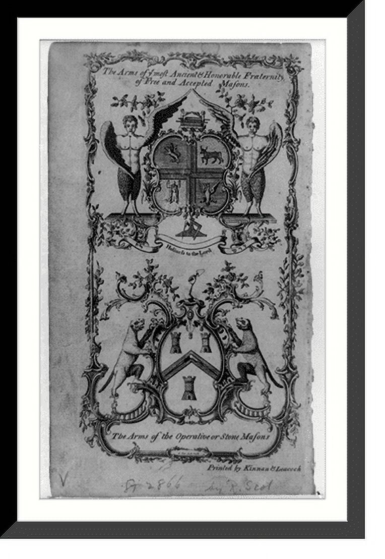 Historic Framed Print, The arms of the operative or stone mafons, 17-7/ ...