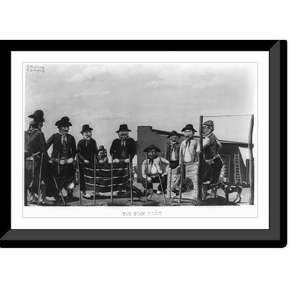 Historic Framed Print, The cock fight.F. Molina Campos., 17-7/8" x 21-7/8"