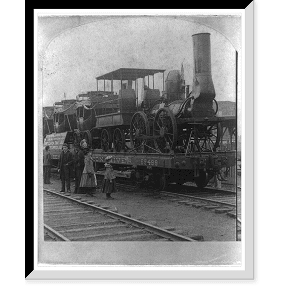 Historic Framed Print, The first engine and train in America, 17-7/8" x 21-7/8"