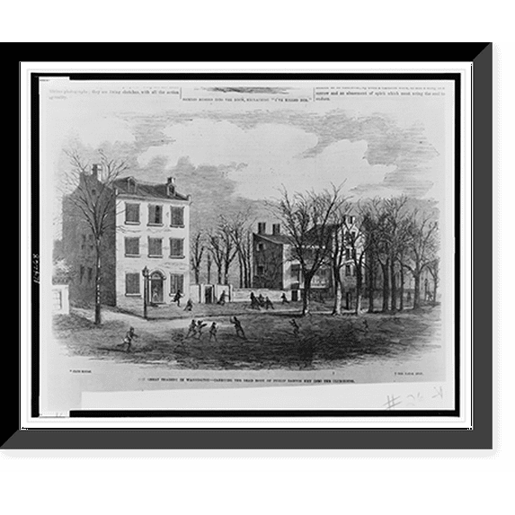 Historic Framed Print, The great tragedy in Washington. carrying the dead body of Philip Barton Key into the club-house, 17-7/8" x 21-7/8"