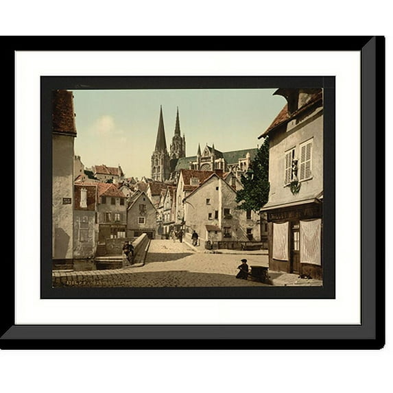 Historic Framed Print, The market street Chartres France, 17-7/8" x 21-7/8"
