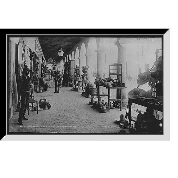 Historic Framed Print, The portals of the market of San Marcos, 17-7/8" x 21-7/8"