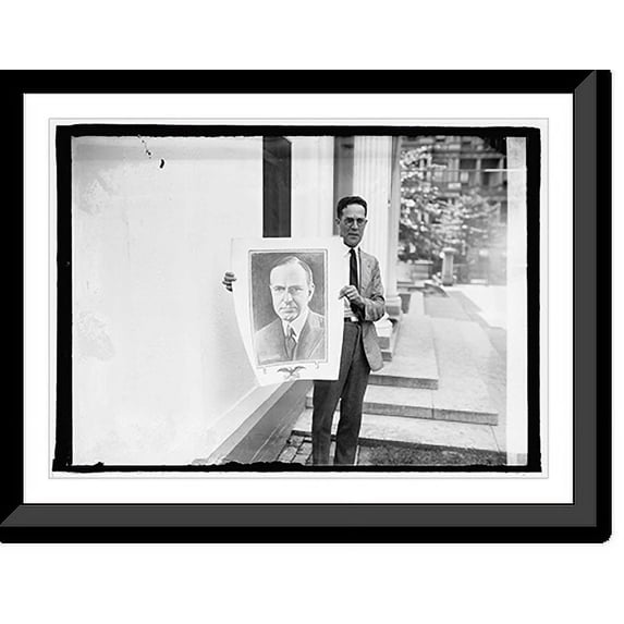 Historic Framed Print, Thompson, Chas. H. (employee of White House with cartoon of Coolidge), 7/28/24, 17-7/8" x 21-7/8"