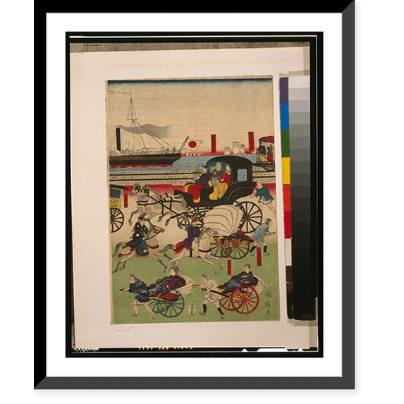 Historic Framed Print, Tōkyō Takanawa ōrai kuruma zukushi yukiai no zu - 2, 17-7/8" x 21-7/8"