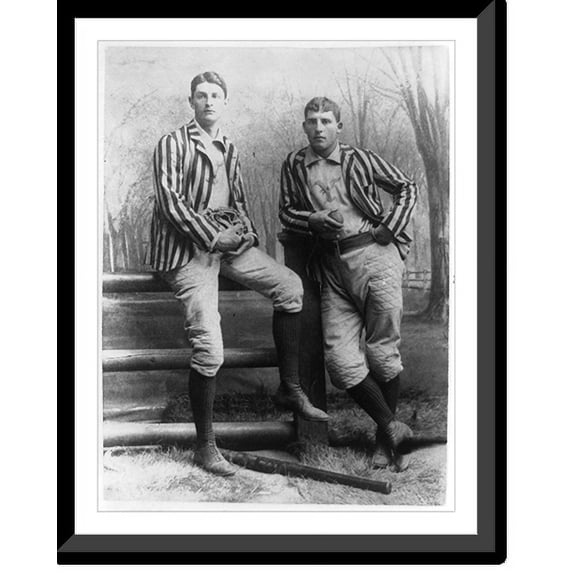 Historic Framed Print, [Two baseball players, Stagg and Warner, Yale, posed, standing, full-length], 17-7/8" x 21-7/8"